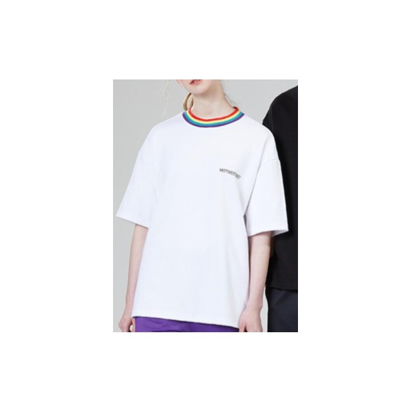 韩国原装进口MOTIVESTREET彩虹领休闲男女款短袖T恤